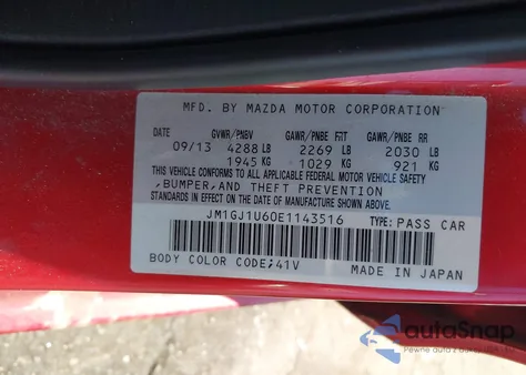 2014 Mazda Mazda6 I Sport из США, поврежденный, VIN JM1GJ1U60E1143516